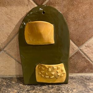 Olive Green & Mustard Yellow Ceramic Wall Pocket - Home Art